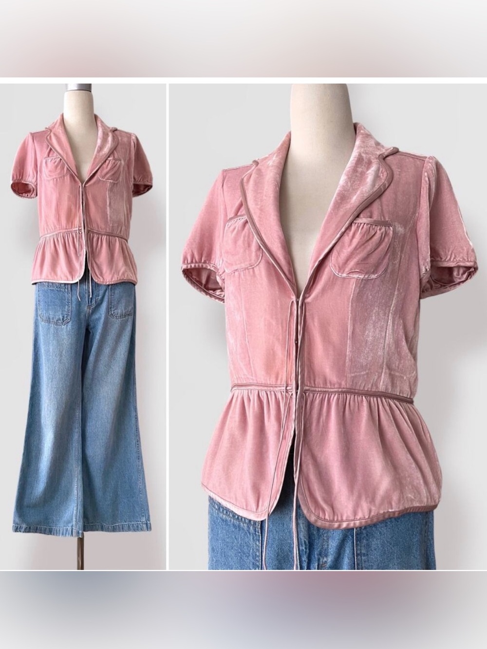 Silk Velvet Peplum Top Banana Republic 12 Pink Coquette Puff Short Sleeves Y2K